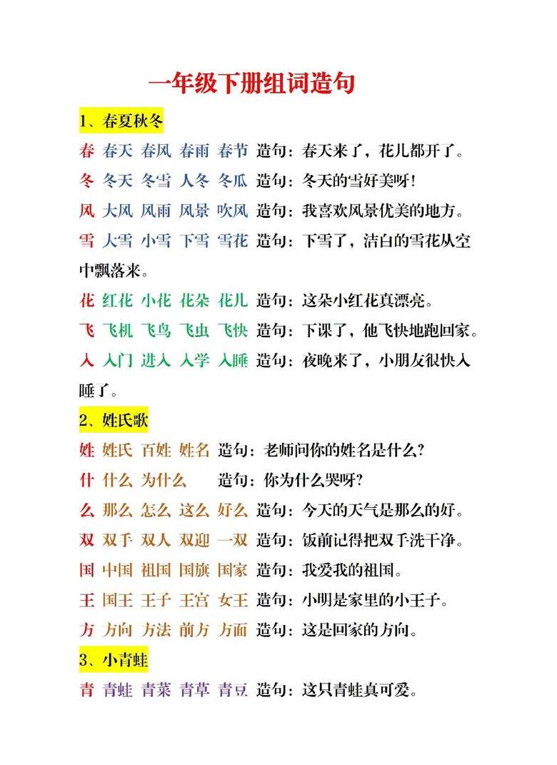 一年级下册语文生字组词拼音解析与造句实践