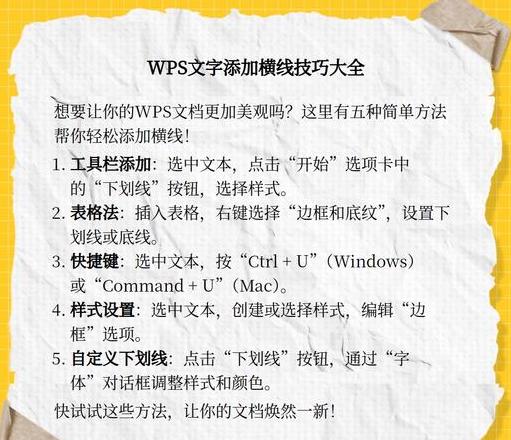 Excel/Word/WPS文本中添加横线教程